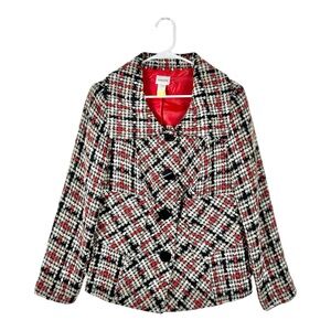 Chico’s Red Black White Plaid Tweed Blazer Jacket